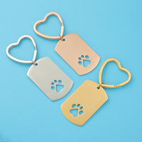 Porte-clés en acier inoxydable avec pendentif en forme de patte creuse, gravure personnalisée, anneau fendu en forme de cœur, pendentif métallique vierge, logo personnalisé, accessoire souvenir