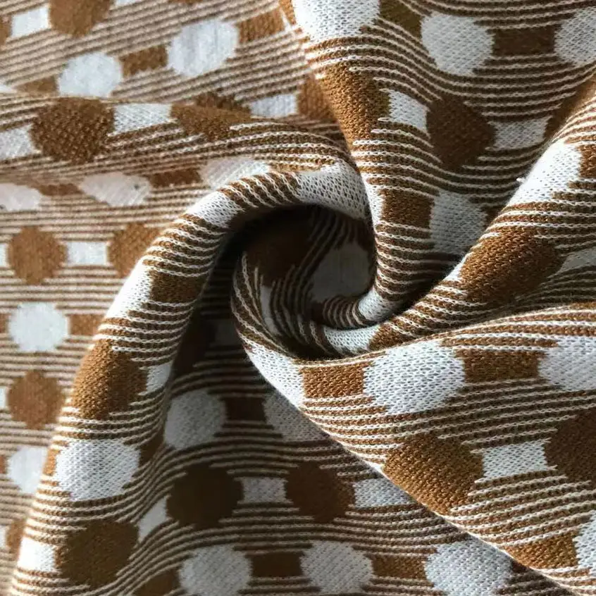 Top Fashion Circle punto motivo Jacquard marrone 87% in 10% di Rayon 3% tessuto a maglia Spandex per tessuto