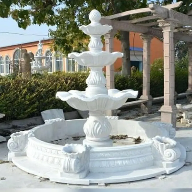 Factory Sale Handmade Outdoor Natural Hand Carved White Marble Fountain Waterfall for Garden Yard