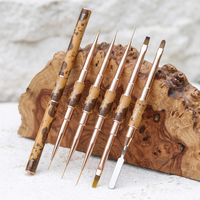 Pinceaux à ongles ovales de haute qualité, 5 pièces, double embout, manche en bois texturé, pinceau gel, ensemble de pinceaux pour nail art