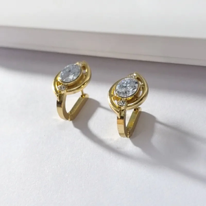 Pendientes Cuadrados de Acero Inoxidable 304 Chapados en Oro de 16K con Incrustaciones de Piedra Ojo de Gato para Mujer, con Diseño de Cristal para Fiestas y Uso Diario - Product Image 2