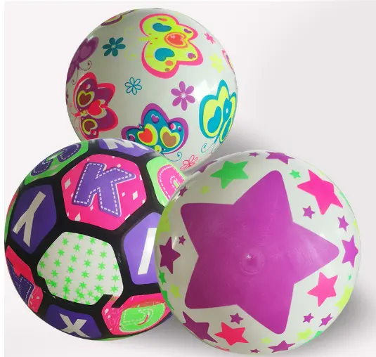 Bereit zum Versand buntes Design 22cm Glitter Aufblasbarer PVC-Sprung fußball Leuchtender Spielzeug ball für Kinder