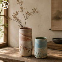 Vase de table en céramique rustique Wabi-sabi ARM LVG, marbre nordique, fait main, cylindrique, décoration de luxe pour la maison, récipient floral design