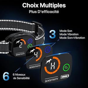 Collier anti-aboiement intelligent rechargeable étanche IP67, sans choc, avec reconnaissance intelligente des aboiements, double moteur à vibration, 6 niveaux, écran couleur LCD - Product Image 5