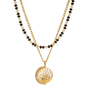 Collar con Colgante de Perlas de Imitación en Acero Inoxidable, Diseño Geométrico con Engaste Pavé, Joyería de Moda - Product Image 1