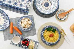 Bol à pâtes en céramique Talavera bleu de 8 pouces pour pâtes, salade, micro-ondes et lave-vaisselle - Product Image 2