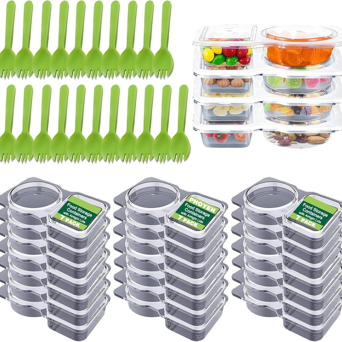 Two-compartment split dip box l plus green spoon
