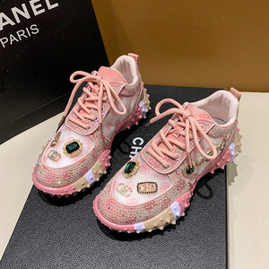 New full-diamond sports shoes - Korean version, multi-color thick-soled fashionable <b>lettered</b> casual export shoes - Product Image 3