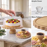 Support à gâteau rond en bambou avec couvercle 2-en-1, présentoir à desserts et plateau à charcuterie pour plateaux de fruits, fromages et pizzas
