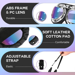 Gafas de Motocicleta Retro con Marco Completo de ABS, Lentes HD Reemplazables, Protección UV, Resistentes al Viento y a la <span class=keywords><strong>Arena</strong></span>, Gafas de Sol <span class=keywords><strong>para</strong></span> Exteriores - Product Image 3