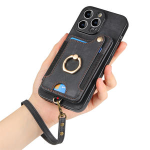 Étui de téléphone en cuir PU rétro de luxe avec porte-cartes magnétique et support anneau pour iPhone 15 14 13 Pro Max - Product Image 1