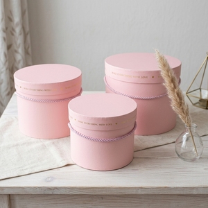 <b>Pink</b> Cylinder Rigid <b>Gift</b> Boxes with Gold Foil Printing and Ribbon Trim for Craft and Packaging - Product Image 1