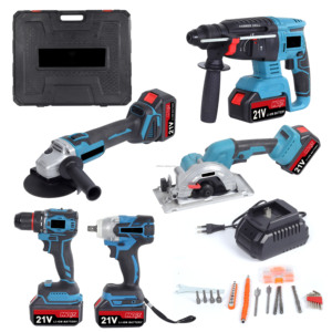 Juego de 5 Herramientas Eléctricas Multifuncionales Inalámbricas, Juego de Herramientas Eléctricas 5 en 1, Amoladora Angular, Martillo, Llave Inglesa, Taladro, Sierra Circular - Product Image 5