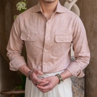Weiß gestreiftes Slim Fit Shirt Leinen Nicht Eisen Italienische Business Mode Langarm Herren Shirt