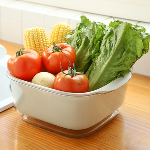 Double Layer Plastic Vegetable Fruit Drainer Storage Basin With Lid For Kitchen Use - Product Image 2