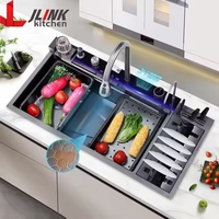 Oferta Caliente 2026 Fregadero de Cocina de Gran Tamaño SUS 304 con Pantalla Digital LED tipo Piano y Cascada, Tazón Único con B