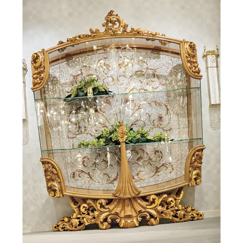 Italienische hand gefertigte Custom Möbel Rokoko-Stil Wohnzimmer Schränke Royal Gold Glas Vitrine