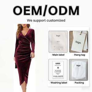 여자 랩 V-넥 원피스 벨벳 우아한 긴 소매 인어 칵테일 원피스 이브닝 가운 긴 주름 장식 파티 드레스 - Product Image 5