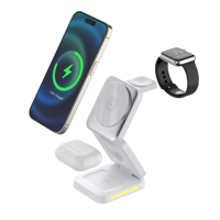Support de charge sans fil magnétique pour téléphone portable, montre connectée, écouteurs - Charge rapide PD/QC3.0, design pliable, rotation à 360°