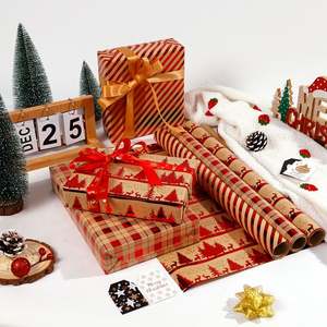Papel de regalo rojo de Navidad al por mayor de fábrica con estampado en caliente 43*300 cm papel Kraft de regalo - Product Image 6