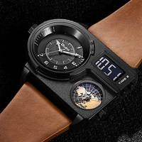 Montre-bracelet Oulm 5026 à double affichage pour homme, montre de sport à deux fuseaux horaires, grande taille, montre à quartz, montres décontractées en cuir pour homme