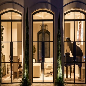 Pintu Baja Lengkung Dekoratif dengan Kisi-kisi, Pintu Kaca Tempered Baja Kustom, Pintu Utama Depan Baja Hitam untuk Patio - Product Image 4