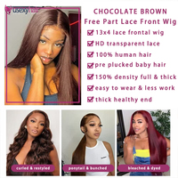 HD chocolat brun 13x6 soie droite dentelle avant perruque brésilien brun 360 pleine transparente dentelle frontale perruques pour les femmes cheveux humains