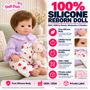 Poupée Duo personnalisée de 18 pouces, poupée Reborn en silicone à corps entier, haut lilas, pantalon à motif fraise, cadeau de Noël personnalisé pour enfants - Product Image 1