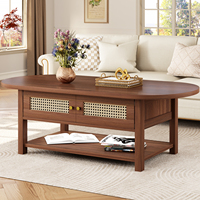 Table basse ovale moderne en bois au design personnalisé avec rangement, style bohème en rotin, pour salon, chambre, bureau à domicile, bar ou centre de réception