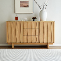 Buffet en bois massif style Mid-Century Modern avec panneaux ondulés, commode à tiroirs, console d'entrée, coffre de rangement, commode de chambre, credenza