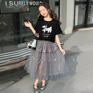 Conjunto de Ropa para Niña Grande, Verano 2026, Camiseta de Manga Corta <span class=keywords><strong>con</strong></span> Estampado Negro y Gris + Falda Tutú, 2 Piezas, Conjunto Dulce para Niña - Product Image 3