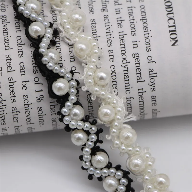 Wholesale Wedding Bridal Dress Trim Hand Made Weaving White Pearl Beads Lace Trim French Lace Trim