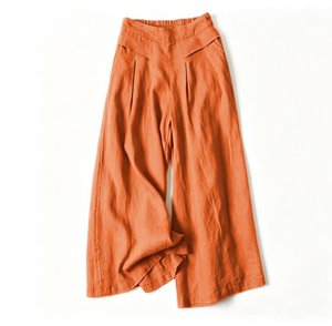 <span class=keywords><strong>Pantaloni</strong></span> Larghi Retrò a Tinta Unita da <span class=keywords><strong>Donna</strong></span>, a <span class=keywords><strong>Vita</strong></span> Alta, <span class=keywords><strong>in</strong></span> <span class=keywords><strong>Lino</strong></span> Lavorato a Maglia, Casual, alla Moda, Vestibilità Slim, a Nove Punti - Product Image 4