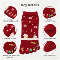 Chaussettes à cinq doigts en tricot multicolores pour Noël, avec talon et bout renforcés, en mélange de coton, chaussettes à doigts séparés, coffret cadeau, chaussettes pour femmes à porter à la maison