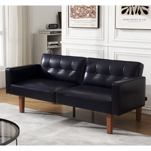 Sofá Cama Moderno de Tela Marrón, Deslizante, Curvo, Elegante, Económico, con Estructura Metálica Corta, Plegable, con Futón para 2 Personas - Product Image 4