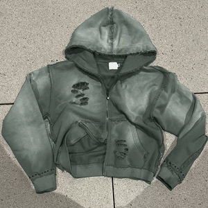 <span class=keywords><strong>Sudadera</strong></span> con <span class=keywords><strong>capucha</strong></span> extragrande para hombre, personalizada, con pedrería, de tejido grueso, con lavado ácido, efecto desgastado por el sol, bordado y <span class=keywords><strong>cremallera</strong></span>, estilo streetwear - Product Image 1