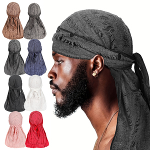 Vintage uomo turbante pirata 360 onda cotone angosciato Du Doo straccio lunga coda <span class=keywords><strong>Bandana</strong></span> Durag per gli uomini - Product Image 1