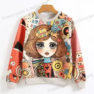 2023 Moda Novo Design Meninas Slogan & Cartoon Graphic Sweater Pullover
