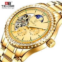 TEVISE T807F Mouvement mécanique creux automatique pour hommes 807F 3ATM Montre étanche de luxe Phase de lune en acier inoxydable Montre pour hommes