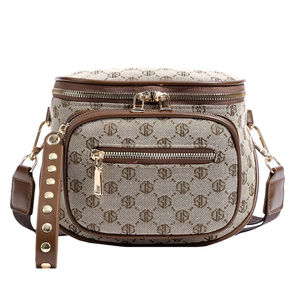 Sac à bandoulière tendance style vintage pour femme, motif géométrique, fermeture éclair en PU, doublure en polyester, antivol, portable pour usage quotidien - Product Image 1