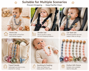 Chaîne de sucette en silicone souple et sûre avec perles florales, attache de sécurité <span class=keywords><strong>incassable</strong></span> de qualité alimentaire pour bébé - Product Image 6
