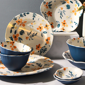 Ensemble de vaisselle en céramique de style japonais, bols à soupe, assiettes, <span class=keywords><strong>série</strong></span> fleur de prunier, motif floral, bord ondulé, pour la maison, le restaurant - Product Image 3