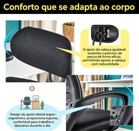 Chaise de bureau ergonomique brésilienne avec réglage en hauteur, design moderne en maille, soutien lombaire - pour usage domestique, chaise de direction en plastique