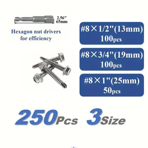 Stainless Steel Hexagon Head Tapping Screws 250pcs Metric Class 12.9 For Metal <b>Fastening</b> - Product Image 5