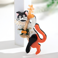 Broche créative en acrylique, motif chaton dansant, instrument de musique, guitare, accessoire vestimentaire, cadeau