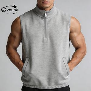 خدمة تصنيع حسب الطلب من يوومي، ملابس رياضية صلبة اللون، سترة صيفية خفيفة الوزن وقابلة للتنفس بياقة عالية للرجال، سترة رياضية للصالة الرياضية - Product Image 1