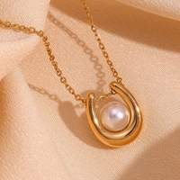 Collier avec pendentif en imitation perle en acier inoxydable 316L plaqué or 18K Bijoux de chaîne à maillons impressionnants pour cadeau