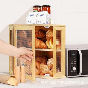 Bamboo Bread Box Double Layer Transparent Storage Cabinet <b>Kitchen</b> Corner Food Storage For Cake Bread Pastry - Product Image 2