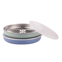 Assiettes d'apprentissage pour bébé avec manchon en silicone et couvercle de rangement |   Assiettes pour dîner et collations, compatibles lave-vaisselle |   Ensemble de 4 pièces