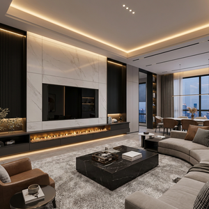 <span class=keywords><strong>Parete</strong></span> TV in Marmo di Lusso Moderna Certificata CE con Camino Integrato, Soluzione d'Arredo per Soggiorno - Product Image 1